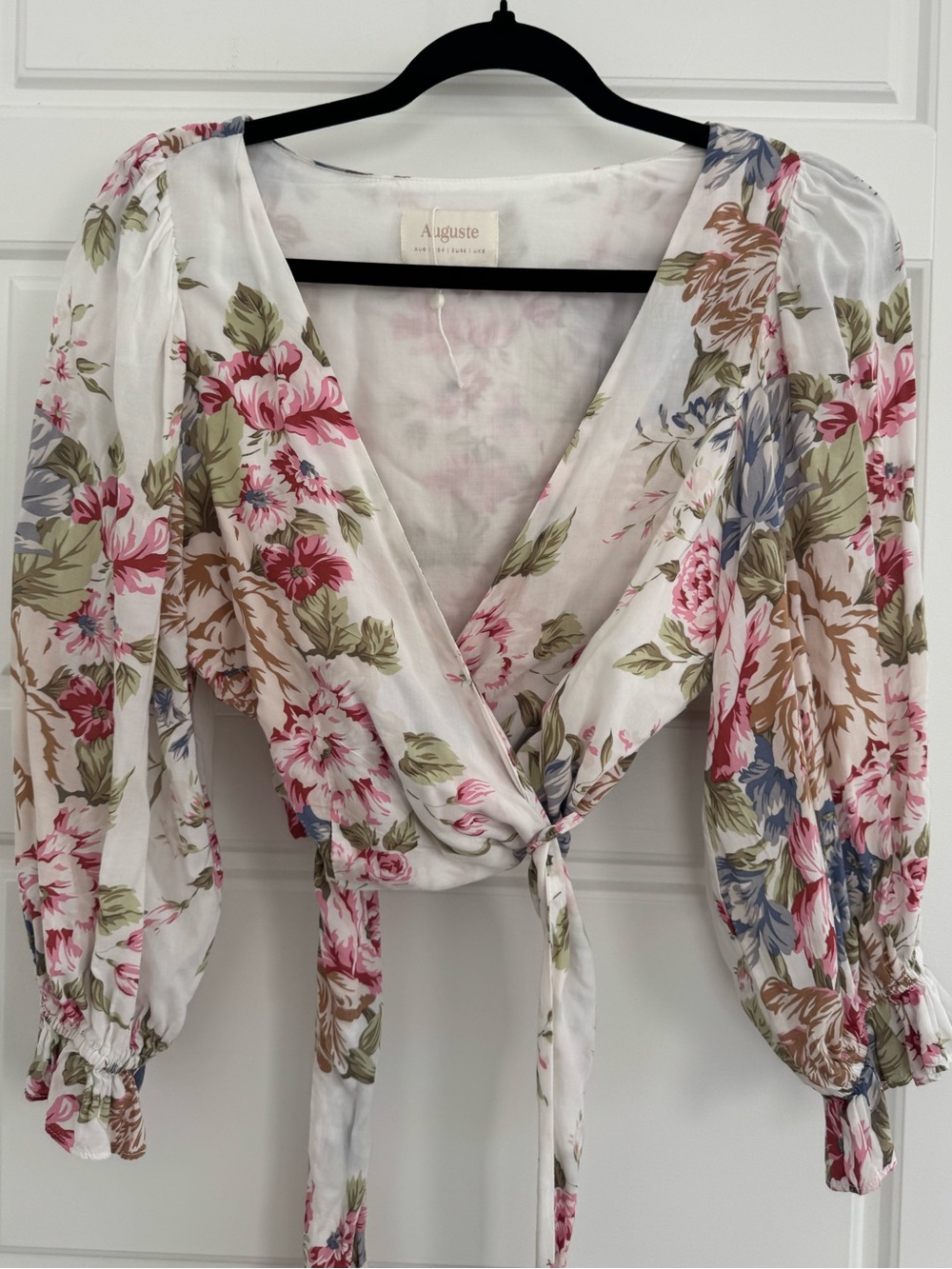 Auguste Vintage Inspired Floral Boho Tie Front Wrap Top Blouse